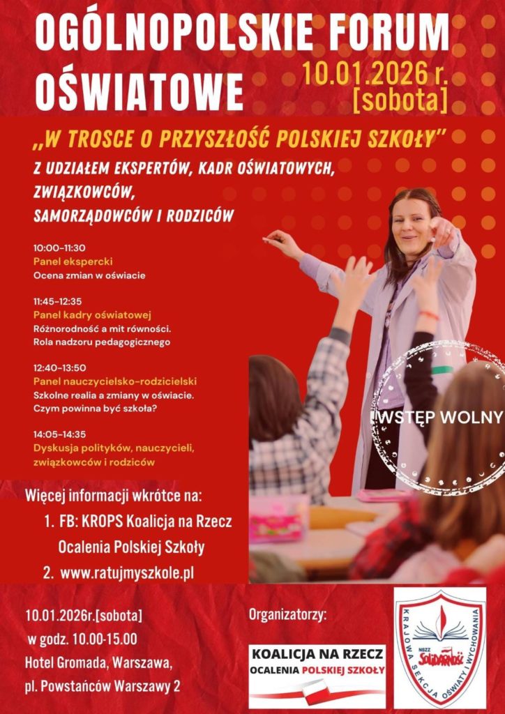 Zaproszenie na Ogólnopolskie Forum Oświatowe 10 stycznia 2026 w Warszawie